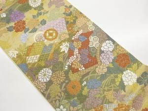 唐織　地紙に花々・蝶模様織り出し袋帯